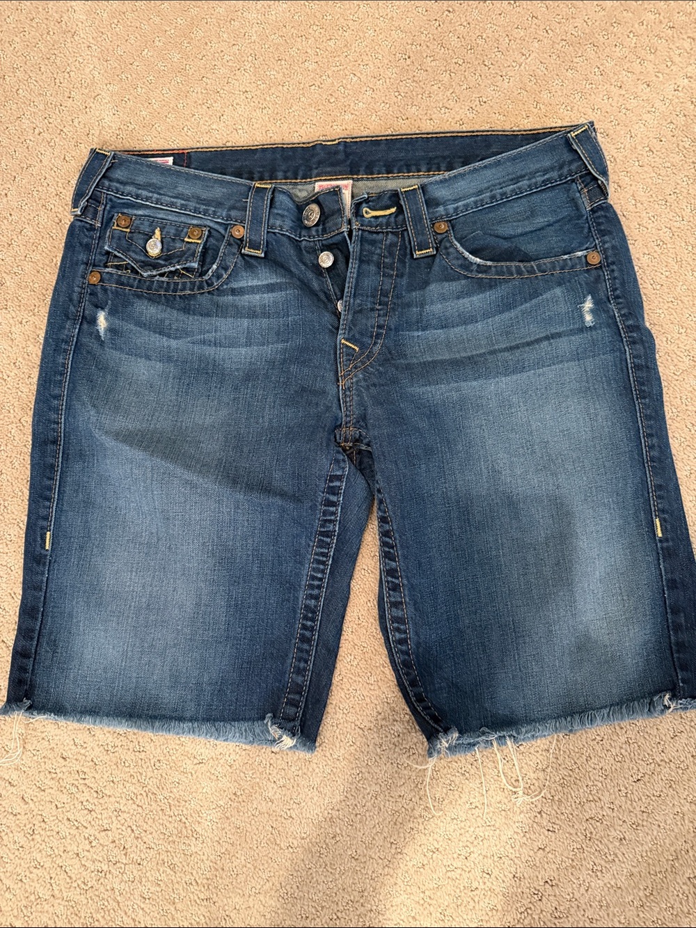 True Religion Distressed Denim Bermuda Shorts - Blue